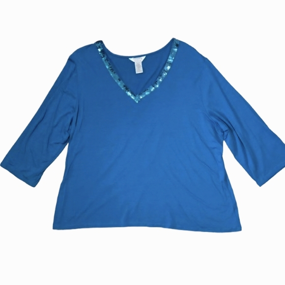 George Women's Plus Blue Blouse Size 22W/24W Sparkles 3/4 Sleeves Office Savvy - Picture 2 of 9